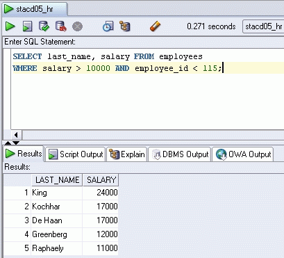 SQL Worksheet interface