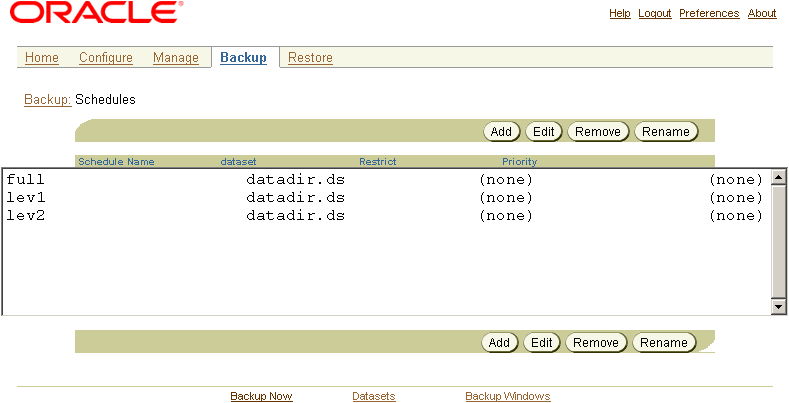 Shows the Schedules page.