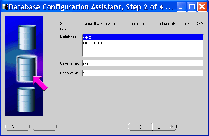 DBCA: select database to configure