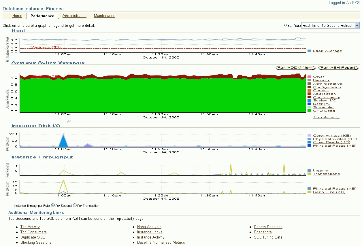 This is the Enterprise Manager Database Performance page.