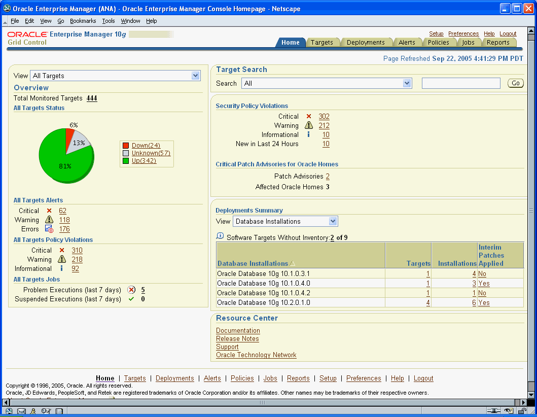 This is the Enterprise Manager Grid Control console.