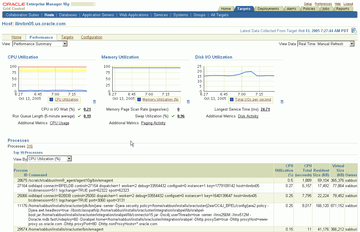 This is the Enterprise Manager Host Performance page.