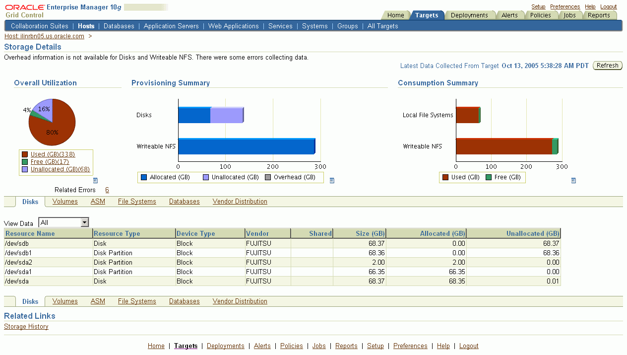 This is the Enterprise Manager Host Storage Details page.