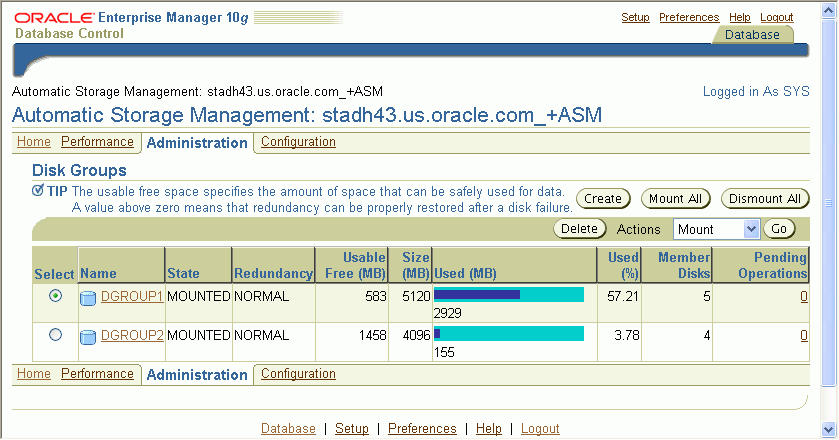 Description of asm_administration_page.gif follows