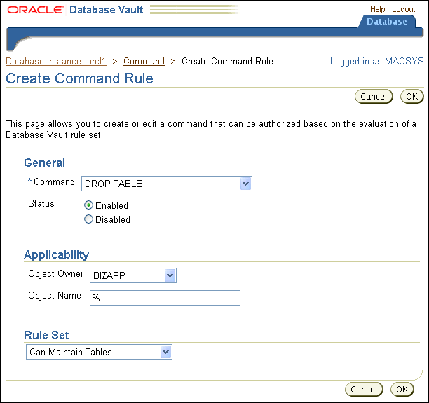 Command rule using rule set